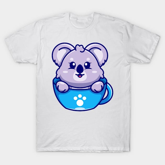 Cute koala on cup coffee cartoon T-Shirt by Wawadzgnstuff